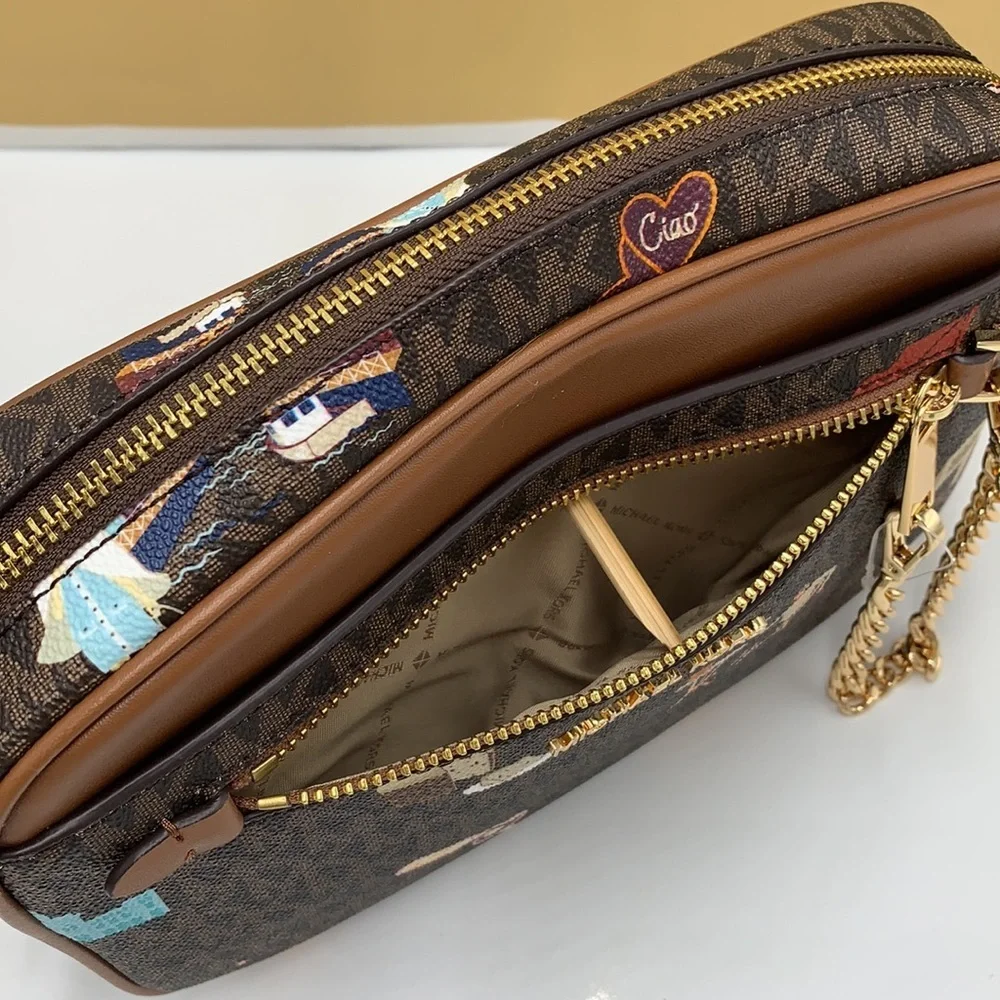 MICHAEL KORS JET SET GIRLS LARGE EAST WEST ZIP PACKED CHAIN XBODY BROWN …